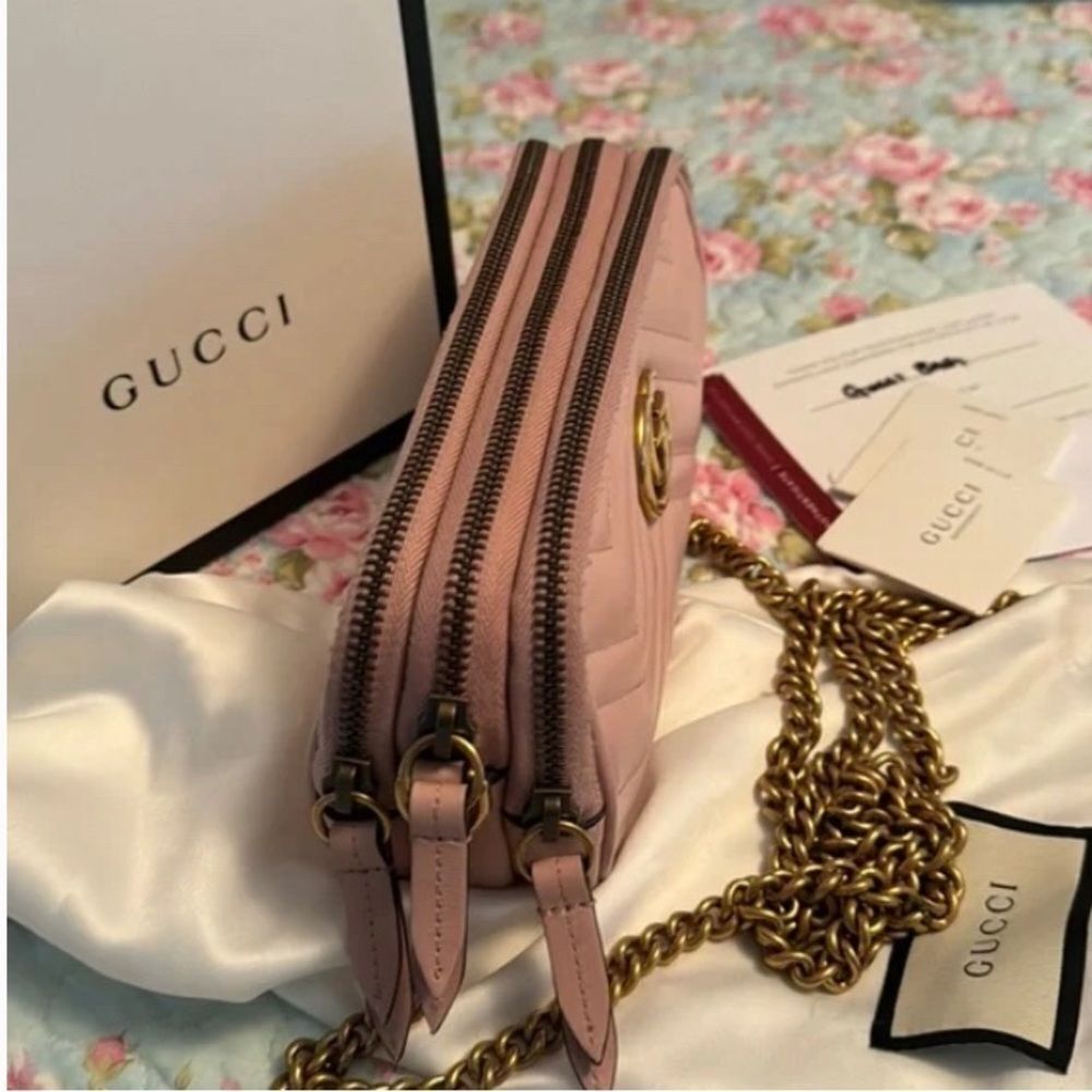 💎Gucci💎 Marmont *Triple Zip* Nude Blush Pink Camera Crossbody - Picture 10 of 11